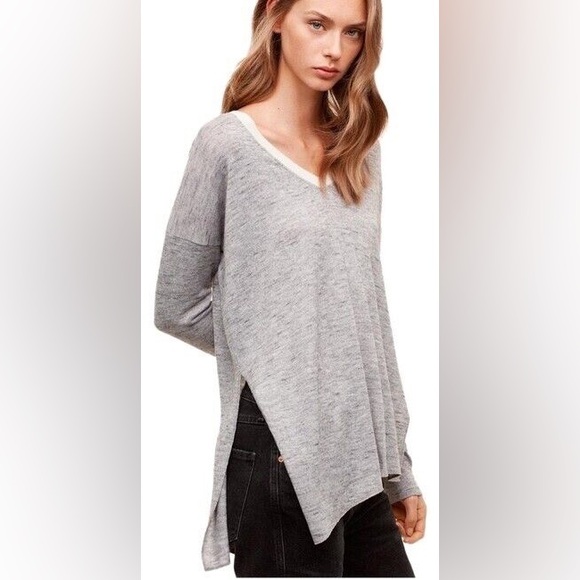 Wilfred Women's Sherbrooke light Gray Oversized V-Neck Side Slit Top - xxs - Picture 3 of 8